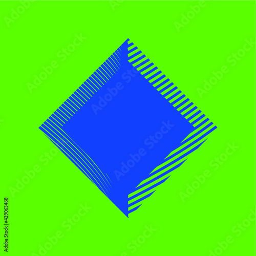 rhombus symbol in bright blue on phosphorescent green, decorative piece