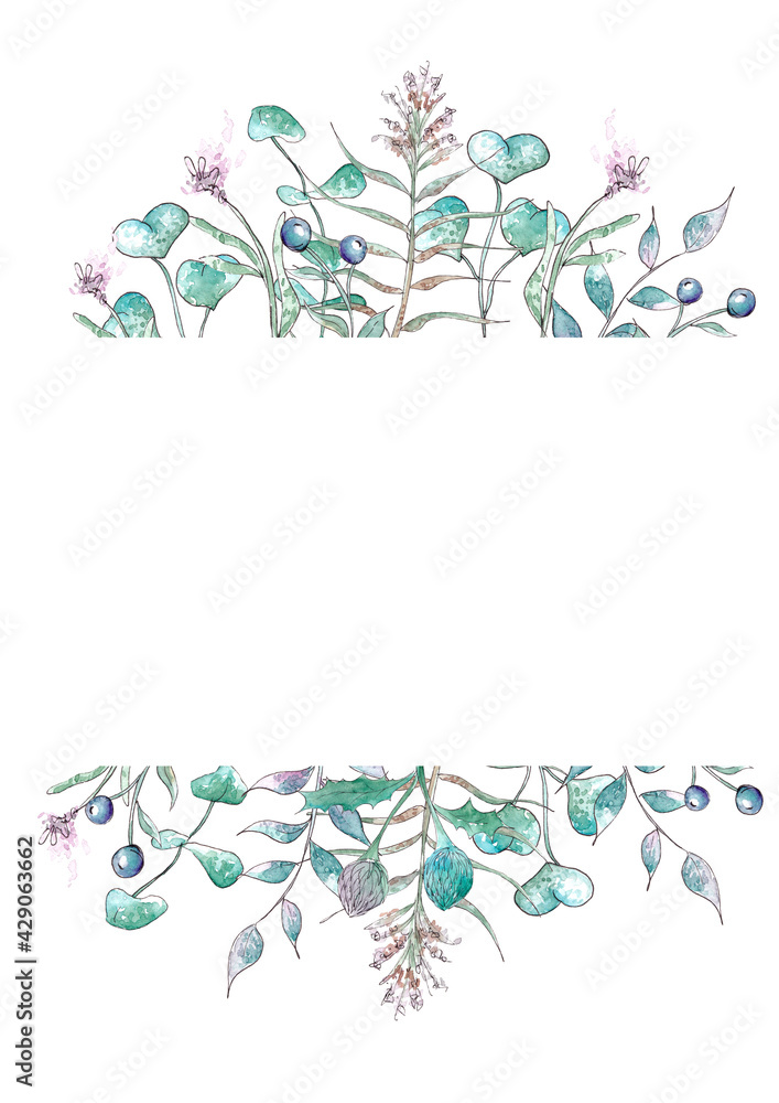 Hand drawn watercolor botanical frame with branches. Wedding Invitation. Hand drawn watercolor botanical frame with branches. Wedding Invitation.