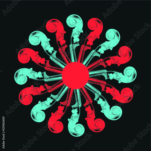  composition for musical with radiant colors blue and red duotone effect