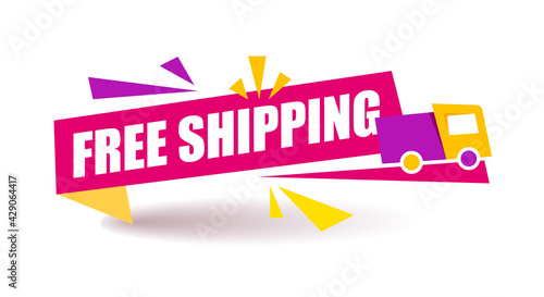 Red Label free shipping. Speech bubble with truck. Vector