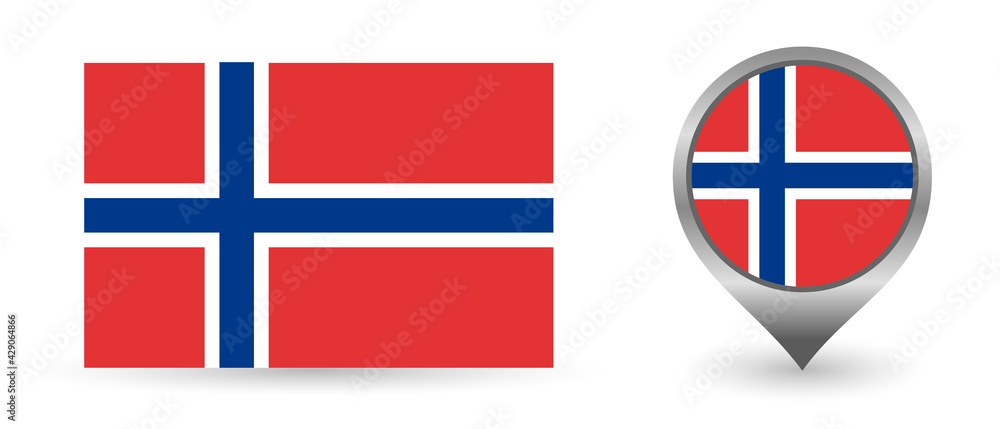 Obraz premium Vector flag Norwegian. Location point with flag Norway inside.