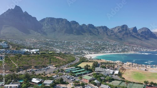 Aerial view. Summer sunny afternoon footage of spectacular scenic Clifton Beach, Lion.