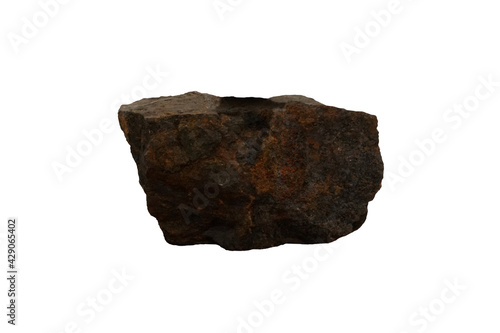 Magnetite metallic mineral rock isolated on white background. iron ores, oxides of iron, ferrimagnetic. 