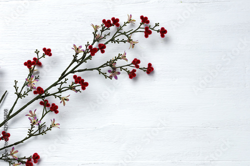 White wood plank texture for background with flowers