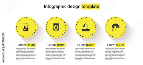 Set Sangria, Olives in can, Yacht sailboat and Fan flamenco. Business infographic template. Vector