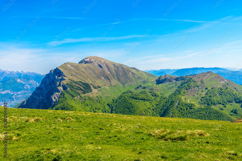Naklejka premium Fragment of a nice mountain view from the trail at Monte Baldo in Italy.