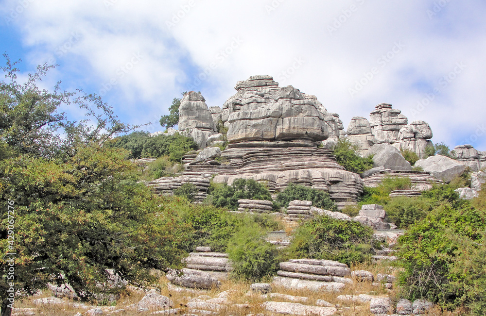 View of karst rocks in Torcal de Antequera, Malaga, Andalusia, Spain