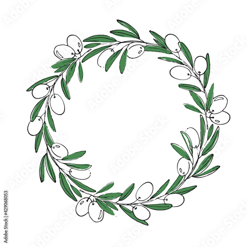 Vector wreath with olives and green leaves.