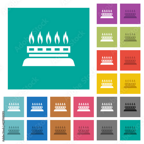 Kitchen gas stove square flat multi colored icons