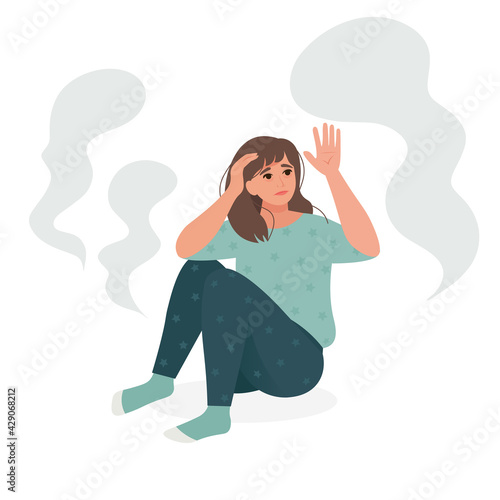 People Suffering From Schizophrenia and hallucinations. Mental disorder and diseases, psychopath or schizophrenic person. Vector illustration in flat style