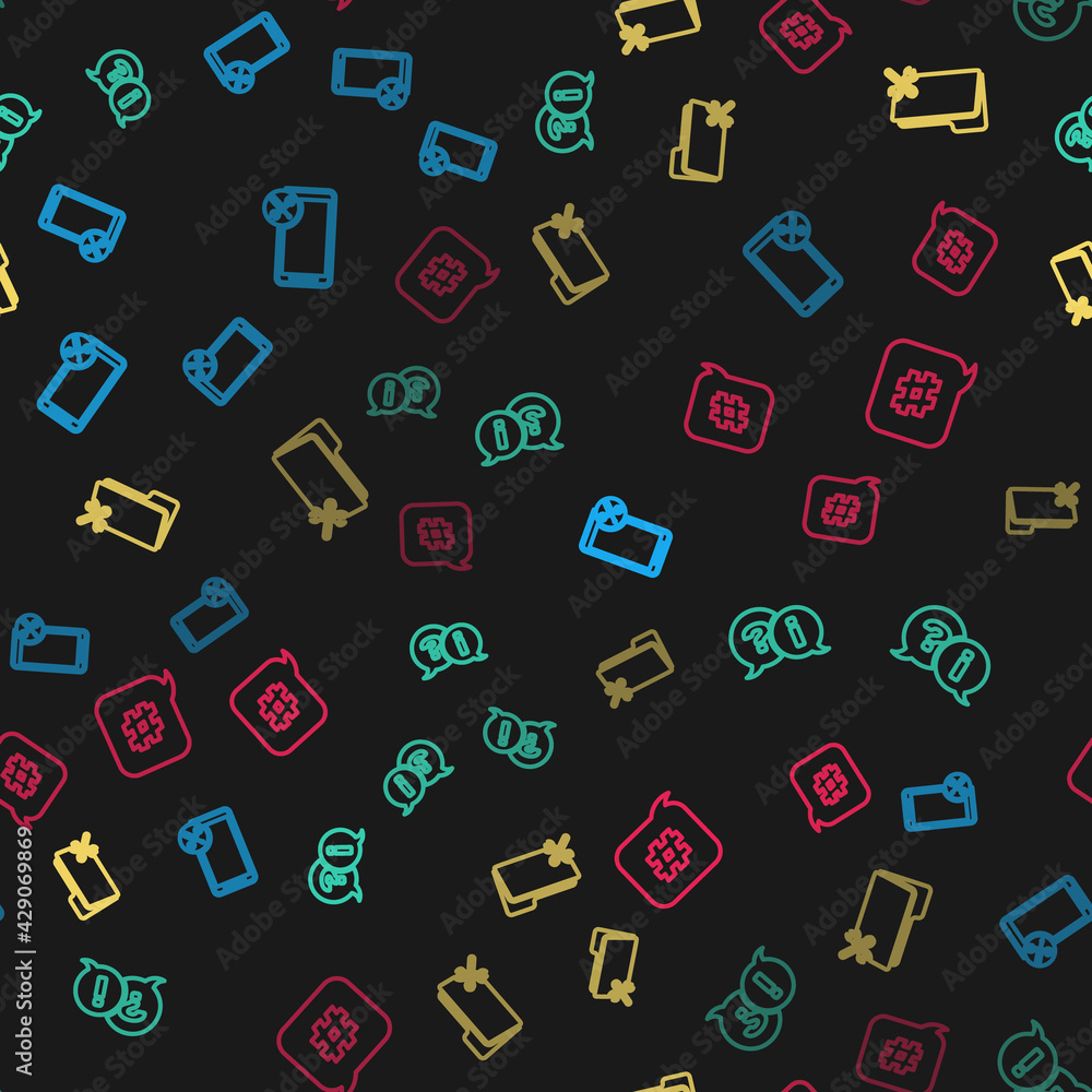 Set line Mobile service, Question and Exclamation, Folder and Hashtag speech bubble on seamless pattern. Vector Set line Mobile service, Question and Exclamation, Folder and Hashtag speech bubble on seamless pattern. Vector