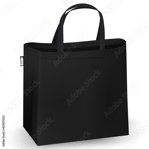 Shopping RPET bag cotton, Black and white tote shopping bags identity mock-up items template transparent background.