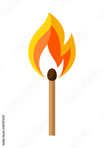 Illustration of burning match. Firefighting item. Adversting icon for industry and business.