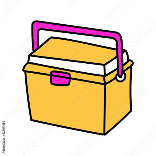 Portative beach freezer bag doodle design icon. Picnic cooling lunch box vector illustration isolated on white background. Small freezer-bag . Vector illustration