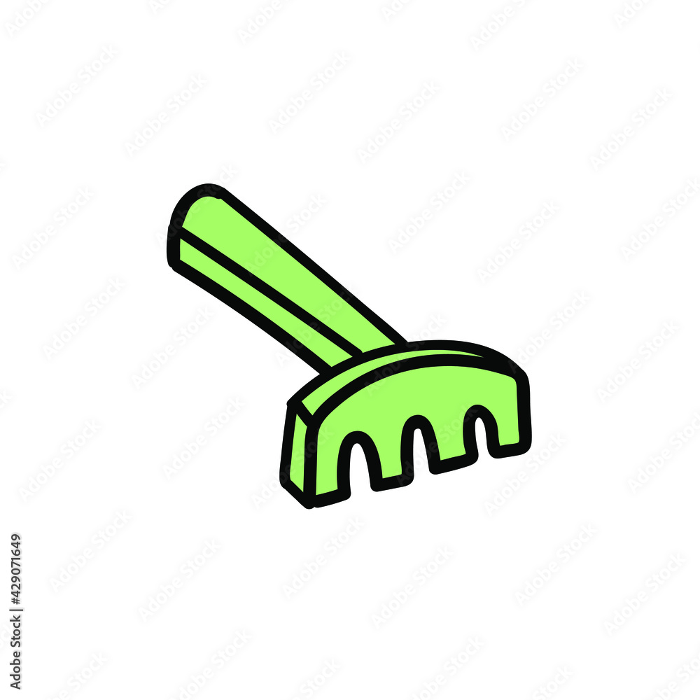 Childrens rake for playing in the sandbox. Vector doodle illustration on a white background. Childrens rake for playing in the sandbox. Vector doodle illustration on a white background.