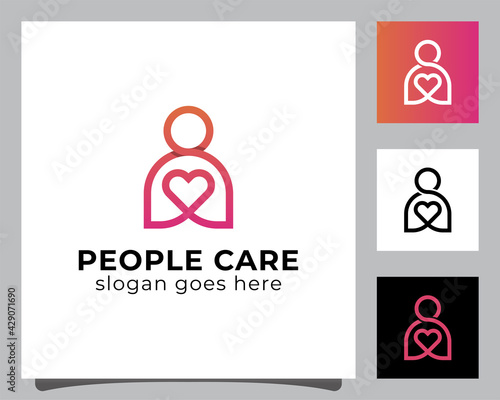 Modern line people care logo. Health insurance logo