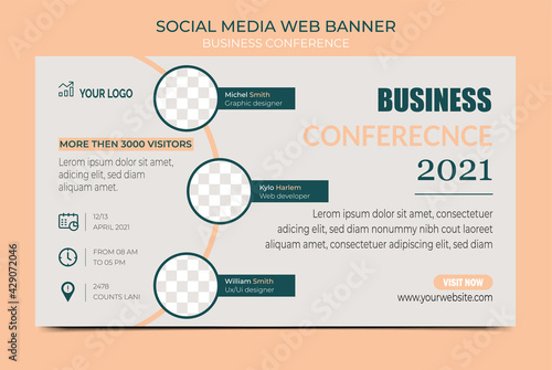 Business webinar Conference Concept Banner Template or social media horizontal banner. Live conference or invitation banner.