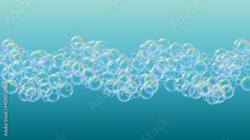 Suds bubble. Detergent bath foam and soap for bathtub. Shampoo.
