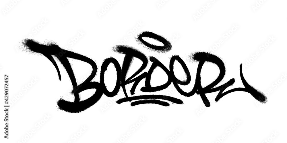 Sprayed border font graffiti with overspray in black over white. Vector illustration.