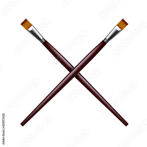 Two crossed paint brushes. Vector illustration on white background