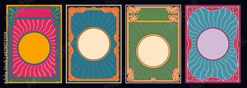 Psychedelic Color Art Nouveau Background Set, Templates for Retro Posters and Covers 
