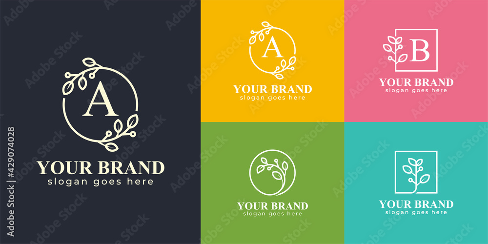 beautiful nature leaf for natural cosmetics logo, beauty brand, skin care, and spa logo set