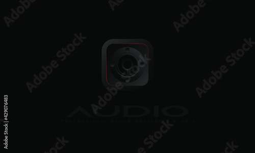 Black Gradient Audio device Volume control buttons on panels Graphic Equilizer Element EQ with speaker symbols with Black Background.