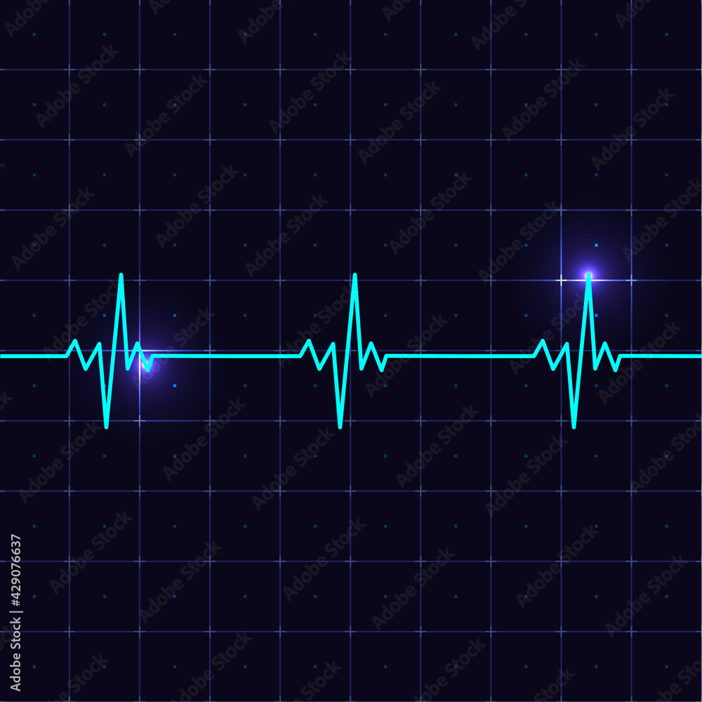 Heart beat cardiogramm. Heart pulse with realistic screen and light effect. Vector illustration