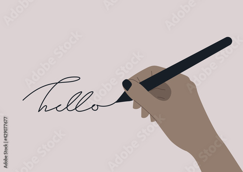 A template of a hand writing a word, elegant hand-writing, calligraphy