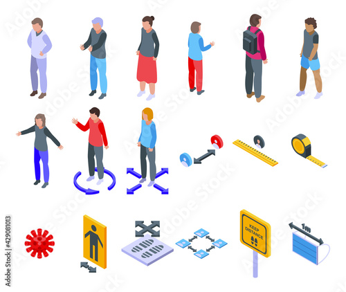 Keep distance icons set. Isometric set of keep distance vector icons for web design isolated on white background