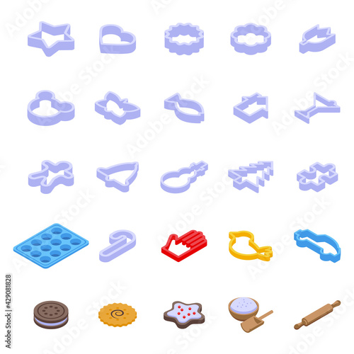 Cookie molds icons set. Isometric set of cookie molds vector icons for web design isolated on white background
