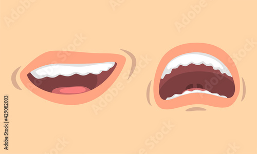 Upper and Lower Lips of Mouth Curving in Different Gestures Vector Set