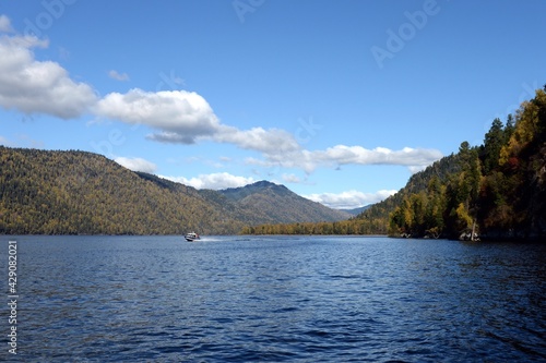 Autumn on Lake Teletskoye. Altai Republic. Western Siberia. Russia