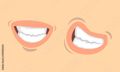 Upper and Lower Lips of Mouth Curving in Different Gestures Vector Set