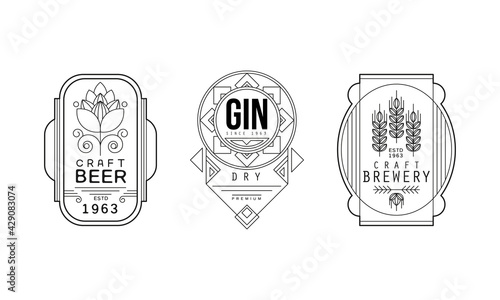 Alcohol Labels with Craft Beer and Gin Vector Set