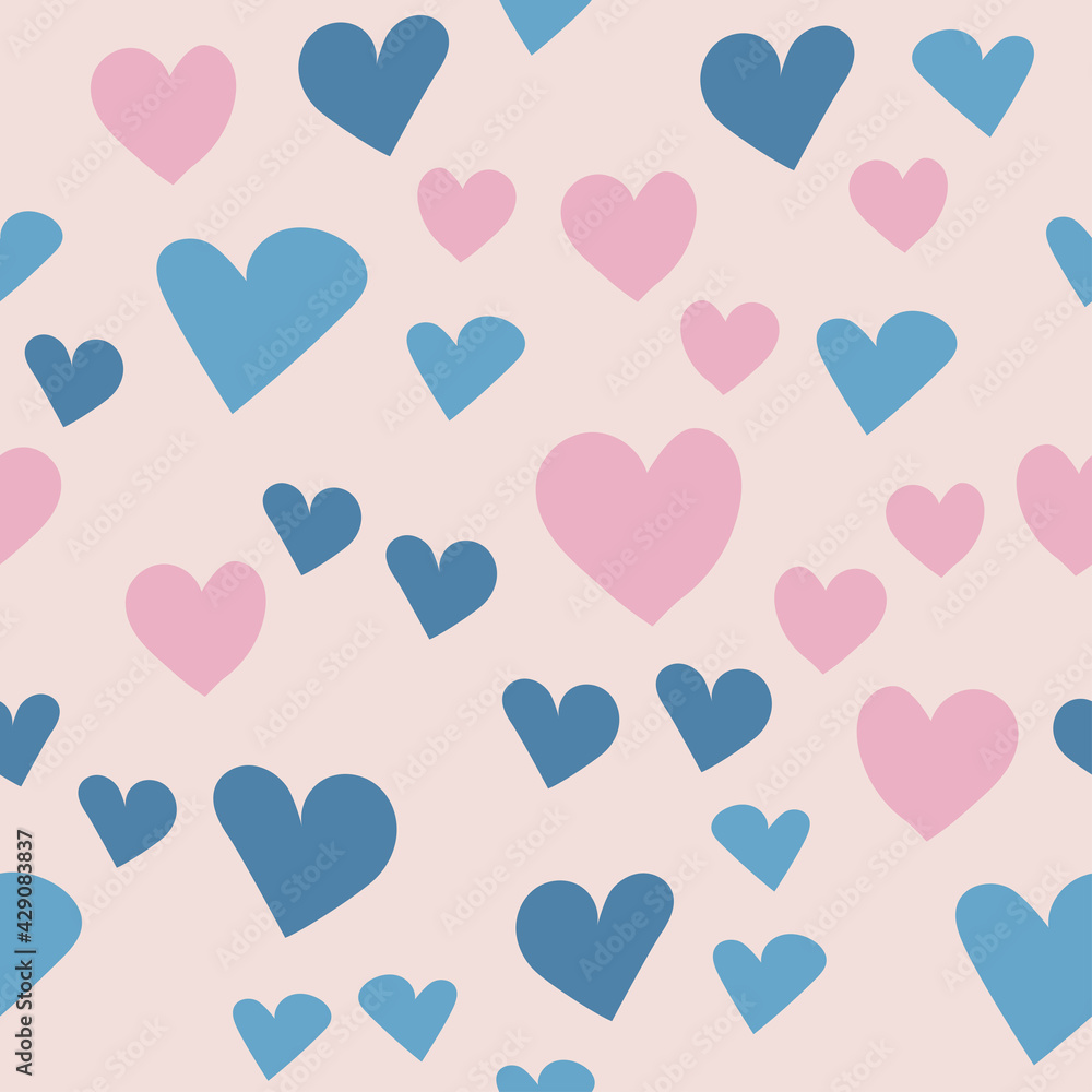 simple seamless pattern blue and pink hearts