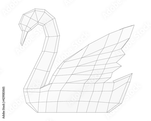 contour polygonal swan, simple polygonal animal, geometric style swan, 3d render