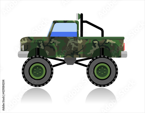 green camouflage truck isolated on white background, vector illustration 