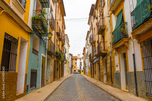 Atzeneta del Maestrat  Castellon province  Valencian Community  Spain. Beautiful historic street. Traditional and typical spanish village. Nobody  Coronavirus period.