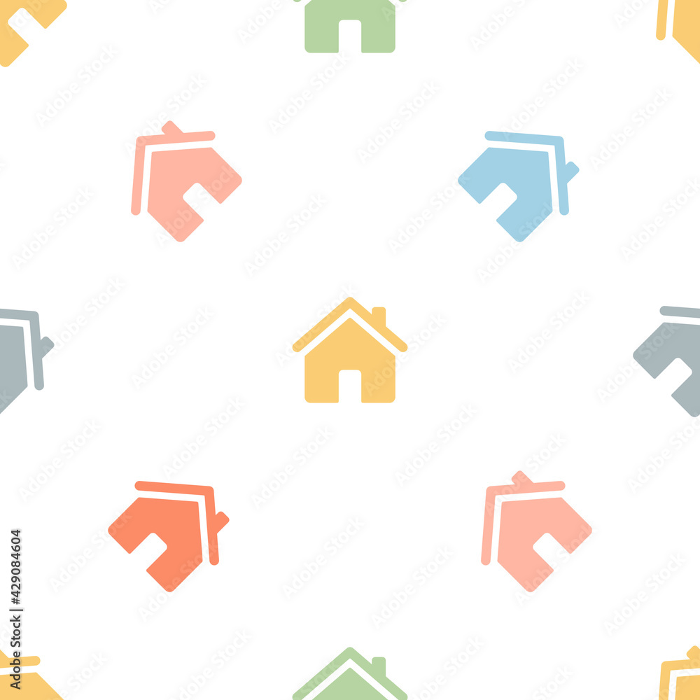 Seamless pattern with cute houses. Home colorful silhouettes pattern. Vector illustration isolated on white Seamless pattern with cute houses. Home colorful silhouettes pattern. Vector illustration isolated on white