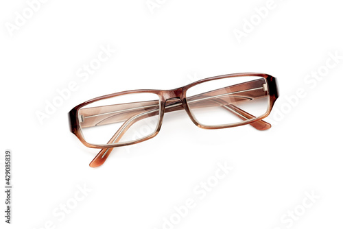 Modern tortoise spectacles, or eyeglasses, isolated on a white background