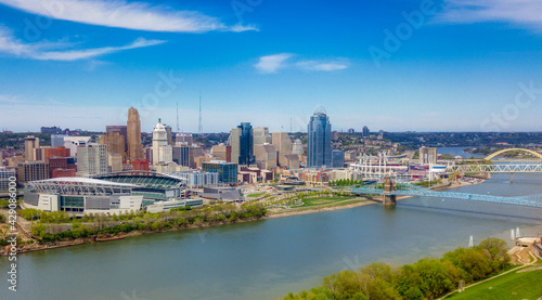 An Aerial View of the Ohio River and Downtown Cincinnati on a Perfect Afternoon