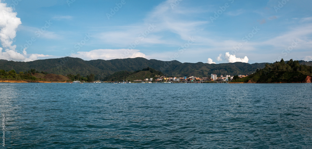 Panoramic View of Guatape from the Blue Water Reservoir