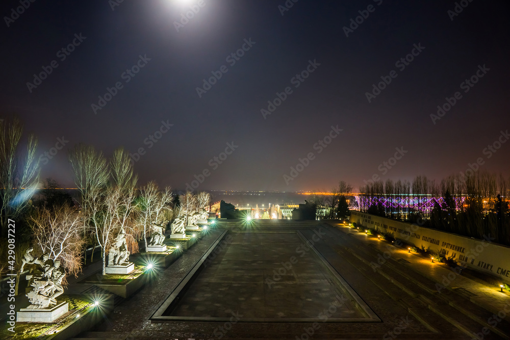 Moony night on Mamaev Kurgan. Volgograd, Russia.