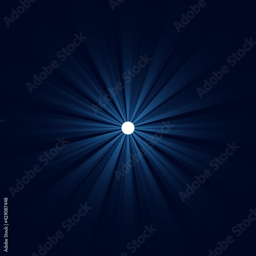 Abstract blue radial space tunnel into hyperspace. Blue glowing rays converging to a point. Vector background.