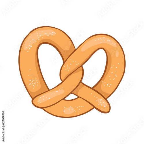 Colorful cartoon pretzel with salt. Isolated on a white background. For fast food menus