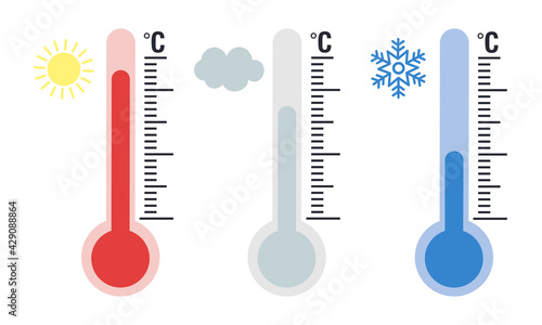 Set of thermometers. Vector illustration. Icons with different temperature levels.