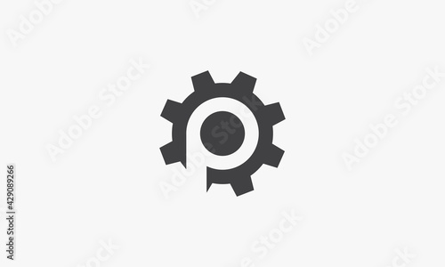 gear P logo letter isolated on white background.