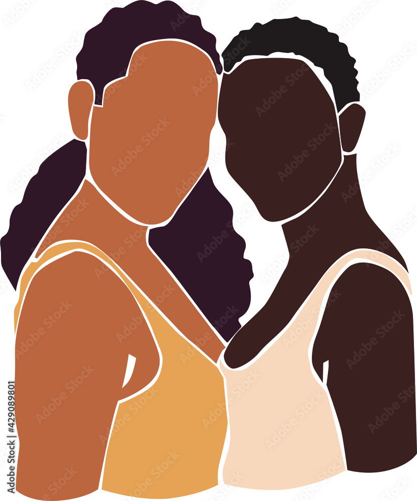 Black woman portrait on the white isolated background. Lesbian couple. Friendship. Black woman portrait on the white isolated background. Lesbian couple. Friendship.