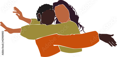 Two young girls on the white isolated background. Friendship illustration.